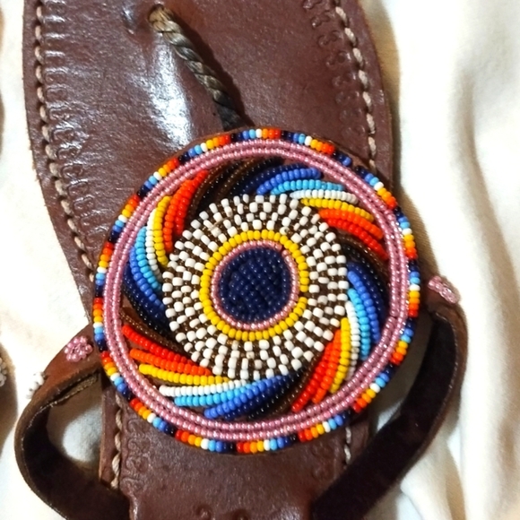 Leather Colorful Beaded Sandals - Picture 4 of 8